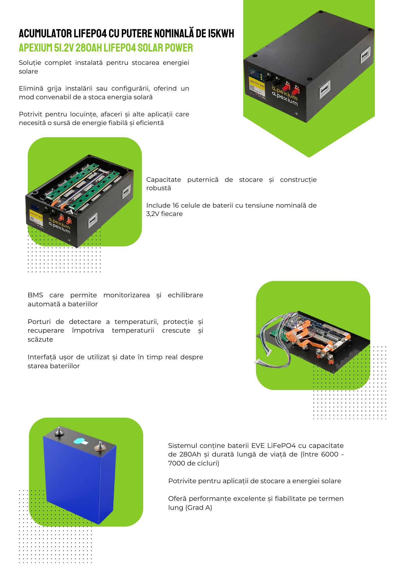 Baterie stocare energie solara 5 kw - 48V 105AH EVE LiFePO4
